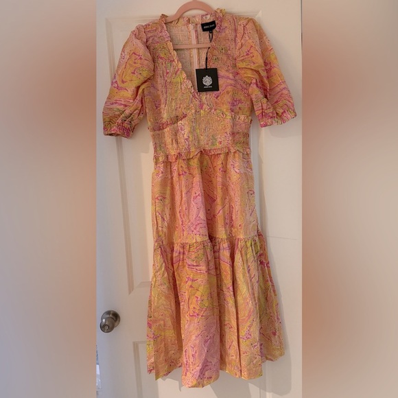 Jessie Zhao Astrid Marble Smocked Midi Dress - Picture 2 of 9